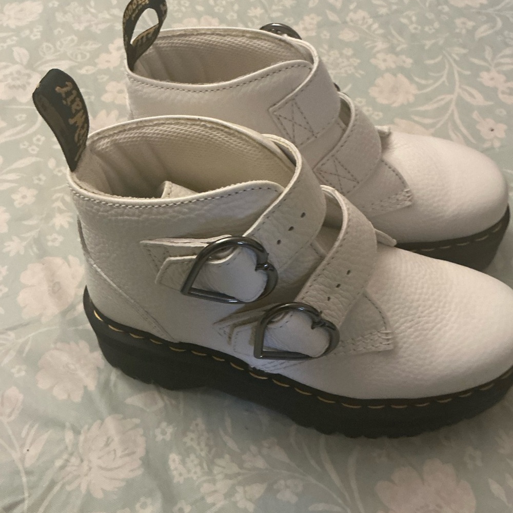White Kids Shoes with Heart Buckles